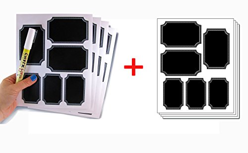 Live with Flair - 2 sets of Chalkboard Labels With White Custom Border - and 1 White Chalk Marker - Perfect For Organizing Home &amp; Kitchen