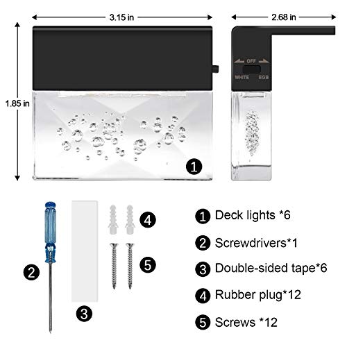 Solar Deck Lights,（6 Pack）Led Solar Fence Lights,Solar Step Lights Outdoor Waterproof,Fence, Railing ,Patio Garden, Step,2 Lighting Modes,Warm White/Color Changing