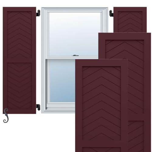 12"W x 55"H EnduraCore Composite Two Panel Chevron Modern Style Shutters, Wine…