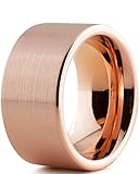 Tungsten Wedding Band Ring 12mm for Men Women Comfort Fit 18K Rose Gold Plated Plated Pipe Cut Flat Brushed Polished