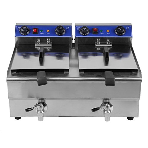Belovedkai Electric Deep Fryer, 13L/26L Stainless Steel Commercial Electric Deep Fat Fryer Temperature Control Timing Fryer with Drain & Basket,Single Tank/Dual Tank (26L Double Basket)