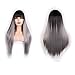 MSSQUEEN Silky Long Straight Wigs for Women Black to Grey Synthetic Wigs With Bangs High Temperature Natural Looking Costume Full Wigs