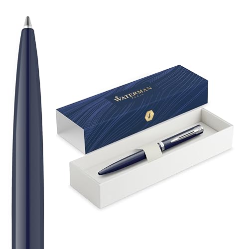Waterman Impression Ballpoint Pen | Medium Tip with Blue Ink Refill | Blue Lacquer with Palladium-Coated Trim | Gift Box