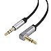 CableCreation Aux Cable, 6FT/1.8M Flat 3.5mm Auxiliary Audio Stereo Cord 90 Degree Right Angle Compatible with Car, Home Stereos, Headphones, iPod iPhone iPad, Smartphone, MP3 Player, Black