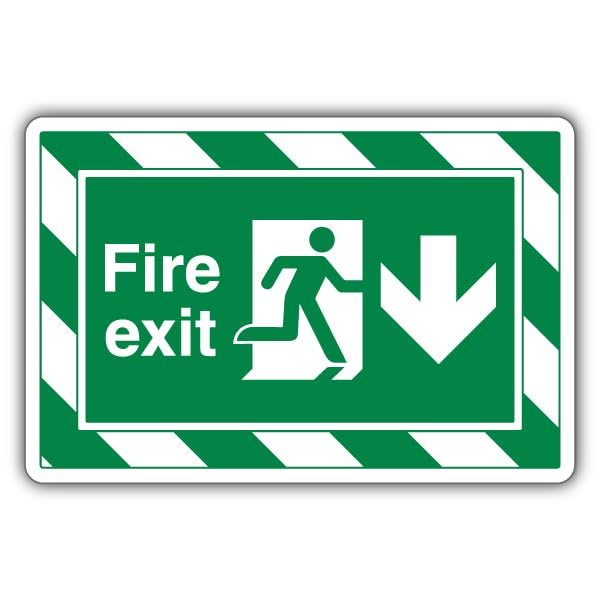 V Safety Fire Exit Arrow Down - ExtraViz 350 x 250 mm - Glow In The Dark 1mm Rigid Plastic Safety Sign