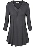 Bebonnie Women's Casual Loose Tunic Top 3/4 Sleeve V Neck Pleated Shirt Blouse