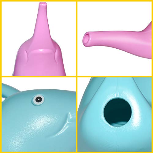 Megawodar Elephant Watering Cans (Combo Set of 2); Kids' Novelty Animal Watering Cans in Blue & Pink