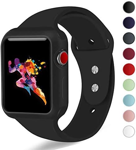 KEASDN for Apple Watch Band with Case 38mm 42mm, Silicone Sport iWatch Strap Band with Shock-Proof Case for Apple Watch Series 3/2/1 Sport Nike+ and Edition