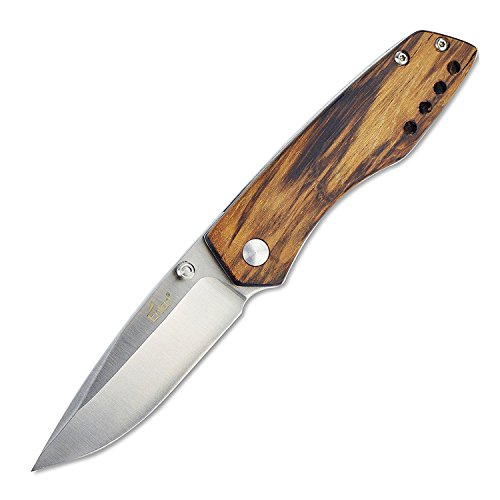 Enlan M011 Pocket Knife with Stainless Steel Blade and Zebra Wood Handle Outdoor Camping EDC Hand Tool Folding Knife with Clip (Plain)