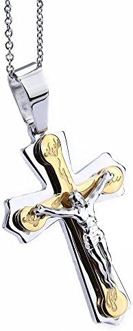 Cross Christian Pendant Necklace Stainless Steel JEWELRY (Silver)