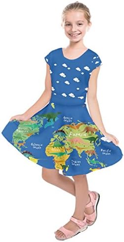 PattyCandy Little & Big Girl's Cute Fashion Frizzle & Floral Dinosaur Kids Short Sleeve Dress, Size:2-16