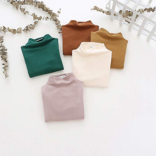 MODNTOGA Kids Baby Girls Basic Solid Color Turtleneck T-Shirt Tops Long Sleeve Clothes (Pink, 90(18-24Months))