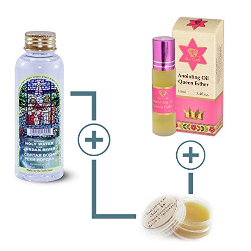 Jordan River Holy Water + Anointing Oil (roll-on) + Anointing Oil Salve: Frankincense, Myrrh & Spikenard (3 g) Produced and Shipped from Israel (Queen Esther)