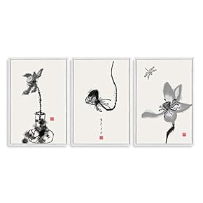 3 Piece Framed Canvas Home Artwork Decoration Lotus Canvas Wall Art for Living Room, Bedroom - 16"x24"x3 Panels