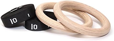 Wood Wooden Gym Rings with Adjustable Straps Metal Cam Buckle for Strength Training Cross Fit