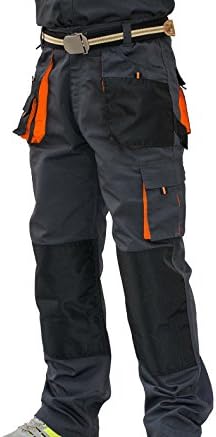 MRstriver Mens Cargo Pants Canvas Hard Wearing Work Trousers Multi Pocket Oxford Waterproof Casual Pant Brand Clothing European Size ID617 ID617-1 Grey Orange 58