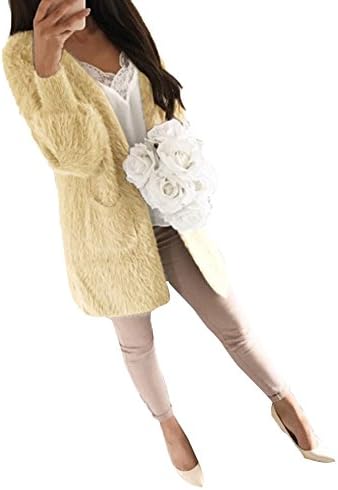 Luluka Women's Open Front Long Thick Knit Two Pockets Cardigan Sweaters Fluffy Outwear US Small Camel
