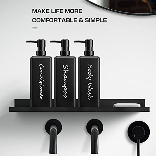 GMISUN Shampoo and Conditioner Dispenser, 17 Fl oz / 500ml Square Shower Gel Dispenser, Refillable Shampoo Bottles, Bathroom Plastic Black Shower Soap Dispensers, Modern Pump Bottle Dispensers 3 Pack