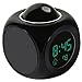 Hippih Projection Alarm Clock with Soft LED nightlight ,Snooze,Battery Backup, Auto Time Set,Sleep Timer,Indoor Time/Temperature/Day/Date Display Digital Bedside clock(BLACK)