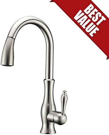 Refin Brass Brushed Nickel Single Handle High Arc Pull Out 2 Function Sprayer Pre-rinse Kitchen Sink Faucet