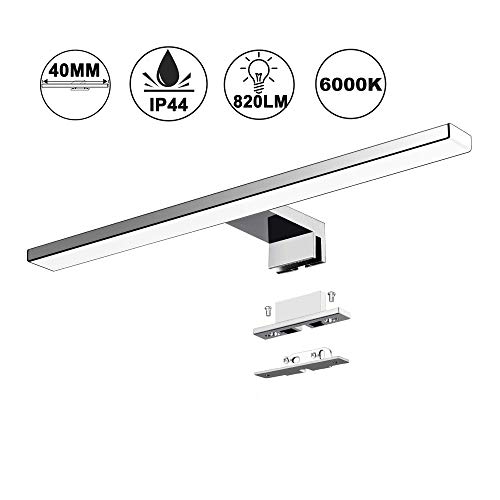 Lampada da specchio a LED 10W 820LM Lampada da bagno Azhien, Bianco Freddo Lampada da parete a LED 6000K LED IP44 Lampada da bagno a specchio 230V acciaio inox 40cm