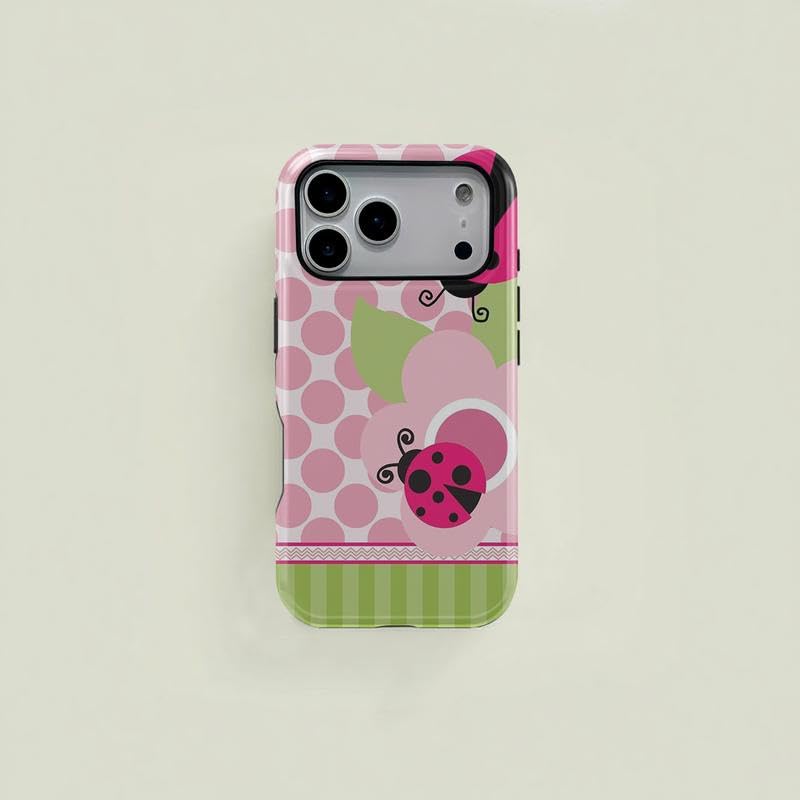 SUMALAY Floral Dot Ladybug Phone Case Compatible with iPhone 11 Pro max case, Dual Layer Shockproof Protective Anti-Scratch & Shock Absorption Design