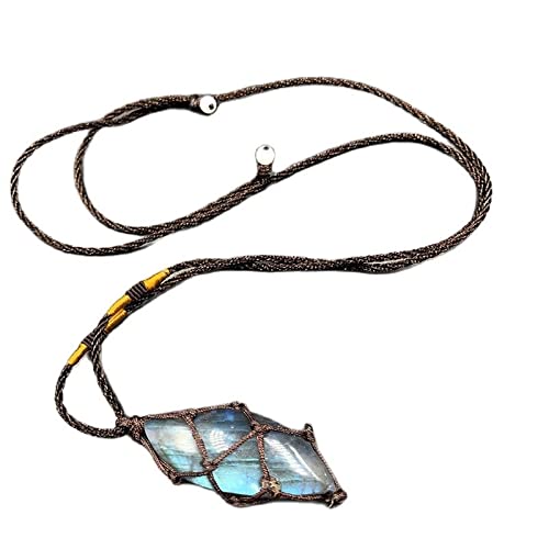 TALXMY Labradorite Crystal Stone Crystals,Natural Labradorite Stone Gemstone Moonstone Palm Stone Pendant Necklace for Chakra (Irregular Shape,Adjustable Length)