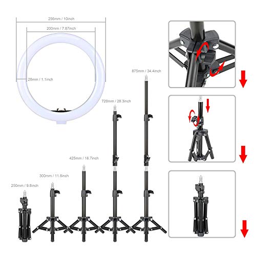 Lumière Anneau avec Trépied, BONFOTO 25,6cm Selfie Anneau Lumineux avec 10 réglable RGB couleurs Télécommande et support de téléphone, pour Maquillage/Live-Stream/Photographie/Youtube TikTok Vidéo