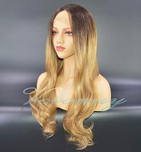 Vebonny Ombre Brown Blonde Lace Front Wigs For Women Mixed Blonde