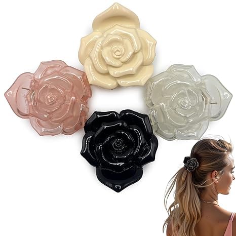 Photo 1 of Flower Hair Clips for Women and Girls, Cute Claw Clips for Thick Hair to Thin, Straight to Curly, Hair Accessories for Styling, Strong Hold Non-Slip Neutral 4pc