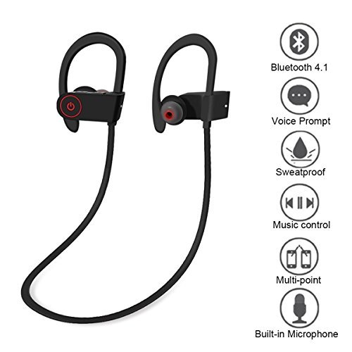 Bluetooth Headphones, Best Wireless Sports Earphones w/ Mic IPX7 Waterproof HD Stereo Sweatproof Earbuds for Gym Running Workout 8 Hour Battery Noise Cancelling Headsets Lugitel