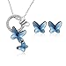 T400 Jewelry Set for Women Blue Crystal Butterfly Pendant Necklace and Earrings Set Gift for Her