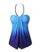 BAIFERN Women's Halter Off-Shoulder Backless Gradient Blouses (X-Large, Blue)