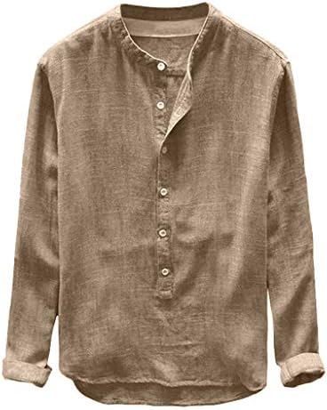 UROSA Men's Summer Casual Solid Color Loose Blouse Button Cotton and Linen Shirt Top 2019