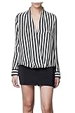 Zeagoo Women's Stripes Long Sleeve Turn-down Collar Blouse