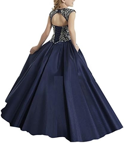 PuTao Big Girl's V neck Cap Sleeve Beaded Miss National Kids Pageant Dresses 14 Nave Blue