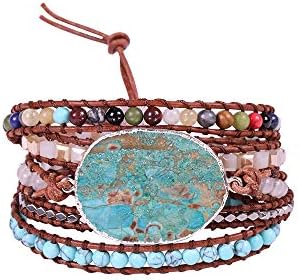 Handmade Beaded Bracelets Ocean Jasper Stone Leather 5 Wrap Bracelet Boho Statement Women Bracelet Collection