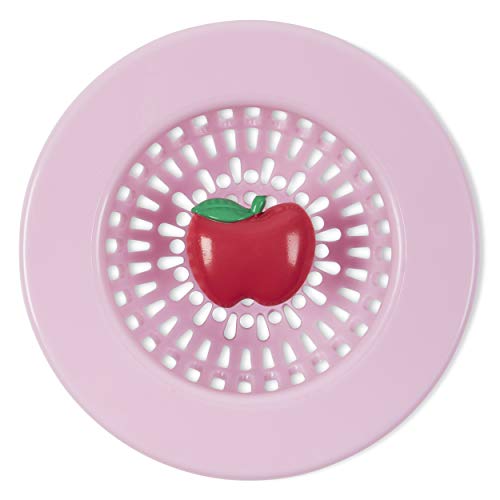 Apple Themed Kitchen Accessory Plastic Sink Drain Basket Strainer and Stopper with Colorful Pink and Red Design