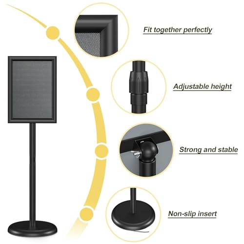 25 * 120Cm Sign Holder Stand, Height adjustable Floor Standing Signage with Snap-Open Frame Display Poster for Advertising, Black