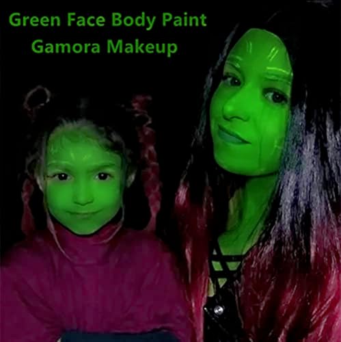 Go Ho 6 Colors Green Face Body Paint,Cream Washable Formula Face Painting for Adults Children Halloween Cosplay,Body Paint FX Makeup Palette,Professional Costumes Face Paint Green Makeup