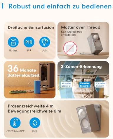 Präsenzmelder Matter Over Thread, 3-Zonen-Erkennung