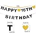 AERZETIX Happy 16th Birthday Banner Black Glitter 16 Years Old Bday Anniversary Party Decoration Sign for Girls Boys