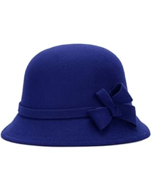 Women's Warm Wool Felt Church Cloche Cap Bucket Hat Bowler Hats Bow Trim