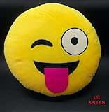 TONGUE Emoji Pillow Smiley Emoticon Yellow Round Cushion Stuffed Plush Soft Toy(Poop,Pinkpoop,Monkey,Money Mouth,Cat,Heart Eye,Laugh to Tear,Smirking,Throwing Kiss,Tongue,Devil,Nerd)