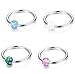 FUNRUN 4PCS 16G Stainless Steel Created-opal Captive Bead Ring for Men Girls Hoop Nose Ring Tragus Earrings 8mm