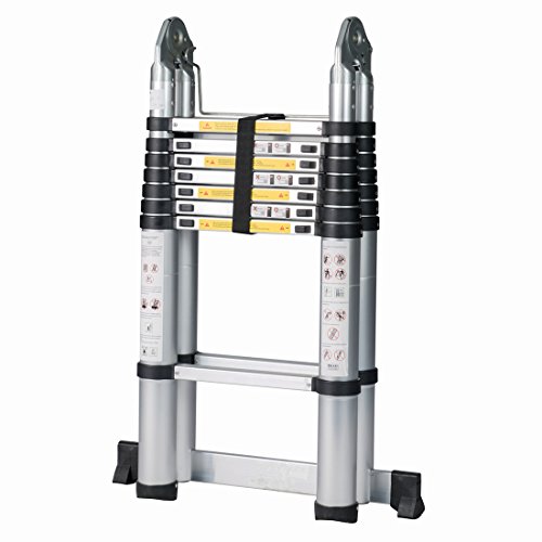 GOOD LIFE 16.5' FT EN131 Professional Folding Aluminum Multi Purpose Telescoping Ladder Extension Extendable Ladder with Spring Loaded Locking Non-slip HMI419 - Thumbnail 3