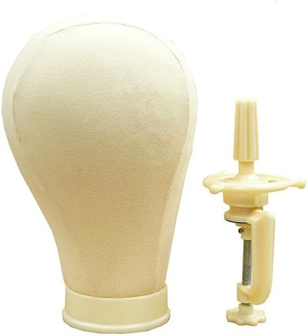 25" Canvas Wig Head Millinery &amp; Lace Hats Mannequin Beige Cork Block with Clamp
