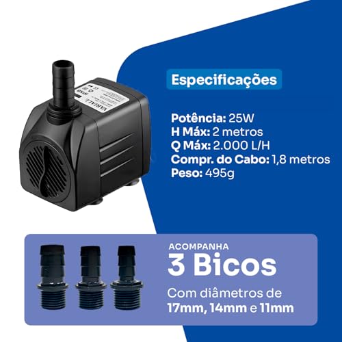 Bomba Submersa 2000L/h 2m Lagos Recalque Fontes Aquários Cascata Chafariz Motor Água Doce Salgada Marinho Fonte Hidroponia Aquaponia 220V