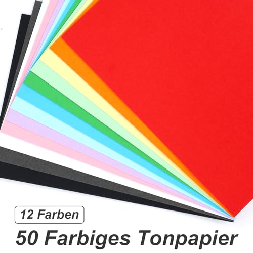 VGOODALL goldfolie 50 Blatt Tonpapier, Farbigen Kopierpapier 12 Farben Bastelkarton TonPapier 10 x 15 cm für DIY Kunst Handwerk Drucken Skizzieren