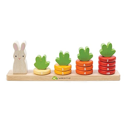 Counting Carrots Stacker Wooden Ring Set - STEM Learning Math Abacus Number Learning and Counting Stacker Color Identification Stacking Game Toy for Kids 18 month +